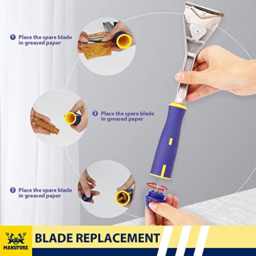 MANUFORE Paint Scraper with 2.5 Inch Double-edged Tungsten Steel Carbide Scraper with Extra 2 Blades