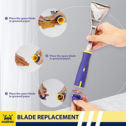 MANUFORE Paint Scraper with 2.5 Inch Double-edged Tungsten Steel Carbide Scraper with Extra 2 Blades