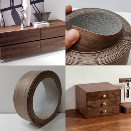 Black Walnut Wood Veneer Edge Banding Roll,1-1/2 inch X 13 ft Iron-On Pre-Glued Edging Tape with Hot Melt Adhesive,Ideal for Plywood, Furniture, Drawers, Shelves Renovation - color: Black Walnut, size: 1-1/2''×13ft