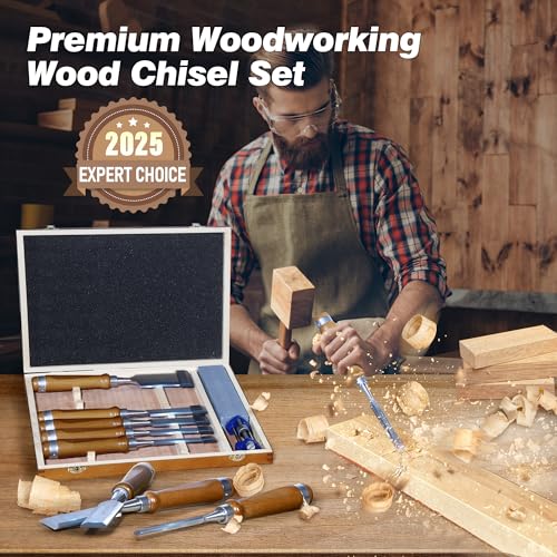 10Pcs CR-V60 Steel Wood Chisel Set with Sharpening Kit & Wooden Storage Box