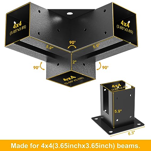 4x4 Pergola Brackets Kit, 4PCS 3-Way Woodworks Corner Brackets - size: 3-Way-2pair