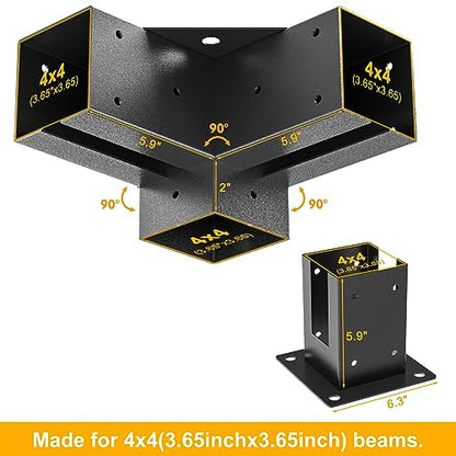 4x4 Pergola Brackets Kit, 4PCS 3-Way Woodworks Corner Brackets - size: 3-Way-2pair