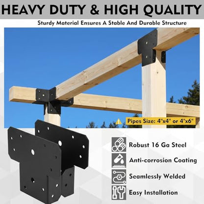 Yaocom 4 Sets T Shape Post Bracket 4x4 4x6 Post to Beam Connector, Black - color: Black