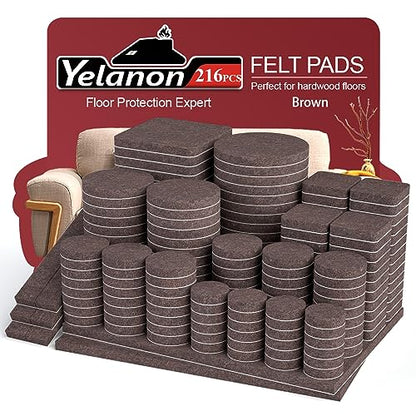 Felt Furniture Pads for Hardwood Floors -Yelanon Felt Pads for Chair Legs - size: 216 pcs Brown