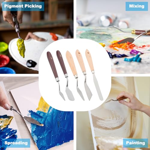 PATIKIL Art Spatula, No.15 27mm Stainless Steel Flexible Palette Knife Painting Knife Painting Spatula Oil Painting Mixing Scraper with Wood Handle for Canvas Acrylic Painting, Brown - style: No.15