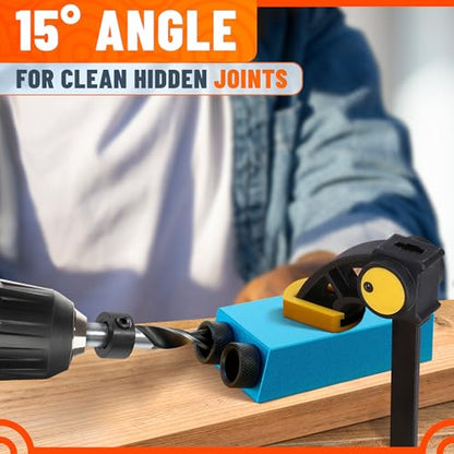 14 Pcs Pocket Hole Jig Kit, 15° Angle Drill Guide, Aluminum