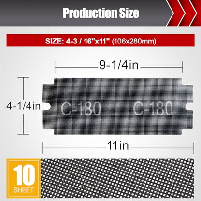 BOSHCRAFT 180 Grit Sanding Screen Mesh Sheet, 15 Pcs Drywall Sandpaper Assortment Wet or Dry Sandpaper for Wood Metal Automative Hand Sander Pole Sander 4-3/16" x 11" - style: 180 Grit-15pcs