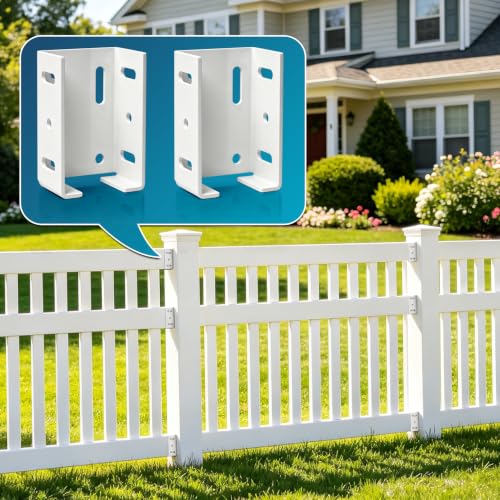 Fence Bracket for Vinyl Fencing Panel, White Heavy Duty Metal Replacement for 2.75in Plastic, Connects Panel to Post - Vinyl Fence Parts (4Pcs & 40 Screws)