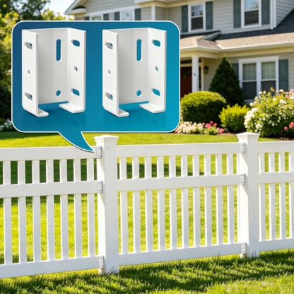 Fence Bracket for Vinyl Fencing Panel, White Heavy Duty Metal Replacement for 2.75in Plastic, Connects Panel to Post - Vinyl Fence Parts (4Pcs & 40 Screws)