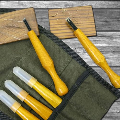 5 Pcs Linocut Tools Set - Premium Triangular Linoleum & Wood Carving Tools with V-Shaped Chisels for Printmaking & Woodcarving (1.5mm, 2mm, 3mm, 4mm, 5mm) - Perfect for Artists & Hobbyists