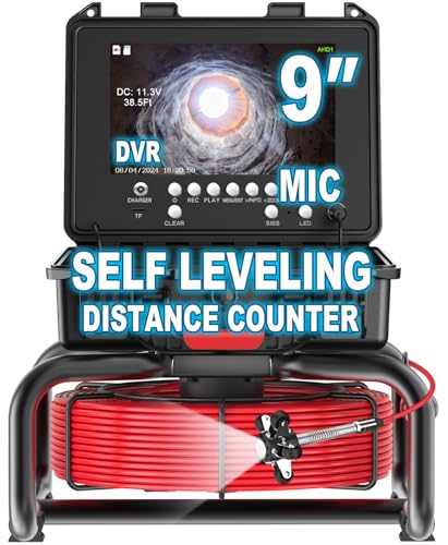 Anysun Sewer Camera with 9 inch 1080p IPS Screen, Pipe Inspection Drain Camera, 100ft/30m Snake, IP68 Industrial Borescope, 16GB Card (Red Cable) 30M - size: 100Ft/30M, Self Leveling & Distance Counter