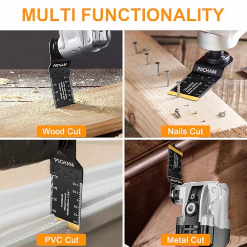 68PCS Oscillating Saw Blades with Storage Bag, Professional Universal Titanium Multitool Blades for Wood Plastics Metal Quick Release Multi Tool Kits Fit Rockwell Ridgid Ryobi Milwaukee Chicago