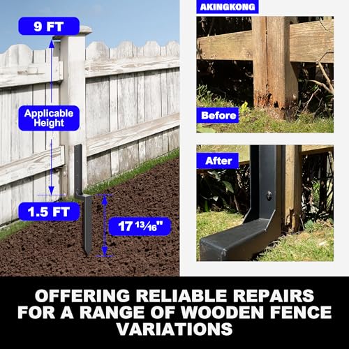 33.62" Fence Post Repair Kit, Fix Broken 4x4/6x6 Wood Post, 2Pack - color: 2 Pack/Black