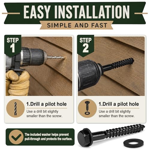 Hicarer 1/2" X 4" 80 Set Lag Bolts Kit for Wood Black Ceramic Hex Head - size: 1/2" X 4"