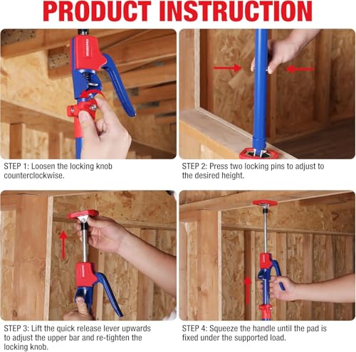 WORKPRO Cabinet Jacks, 18-1/2" to 29-1/2" Adjustable Support Pole, 4-Pack - size: Short-18.5"-29.5" 4PC