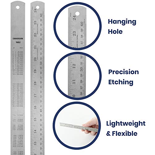 2 Pack Pacific Arc 24 Inch Stainless Steel Ruler with Inch/Metric Conversion Table - style: 2 Pack | 24 in