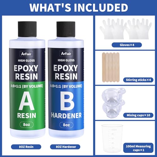 16OZ Crystal Clear Epoxy Resin Kit, 1:1 Self-Leveling, Bubble Free - size: 16 OZ