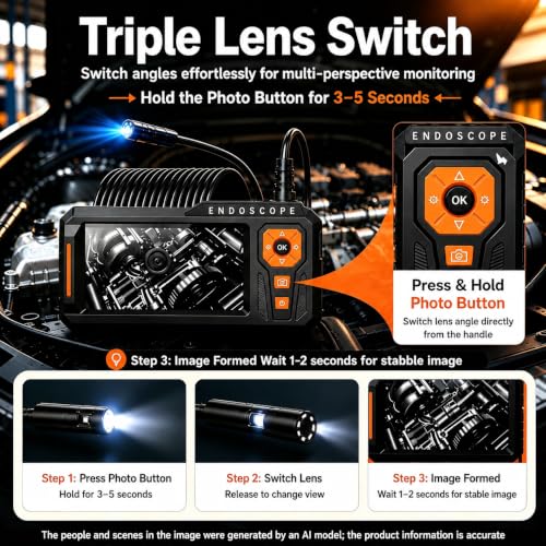 Triple Lens Borescope, 5" IPS Screen, 1080P Photo & Video, 16.4FT Cable - size: 5''Triple Lens 16.4FT