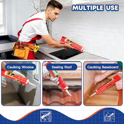 DIYSELF Caulk Gun, Heavy Duty Caulking Tool, 10:1 Thrust for 10 oz Tubes - color: Red