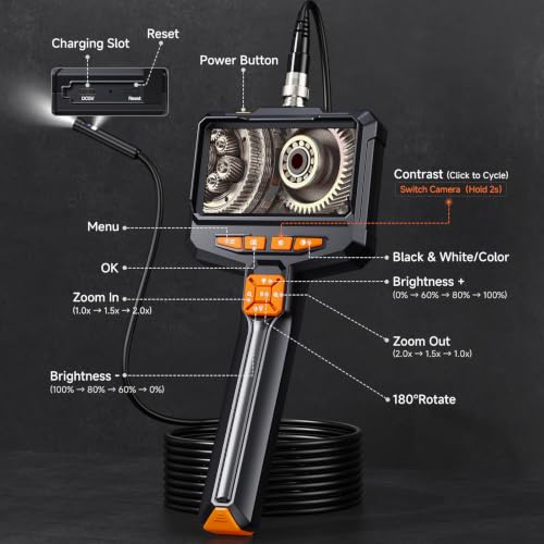 Dual Lens Borescope Camera with Light, 4.3" 1080P Handheld Endoscope - size: 4.3inch