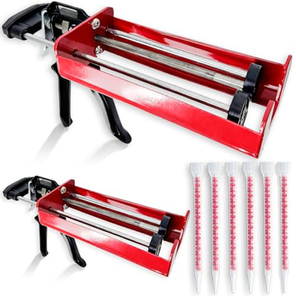 2Pcs Dual Caulking Gun 6*Mixing Nozzles 12" Dual Cartridge Epoxy Gun 400 mL /13.5 fl oz (1: 1 and 2:1) Stainless Steel Manual Caulking Gun Epoxy Gun for Bond Adhesive Cartridge Applicator