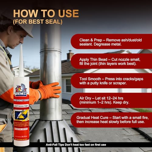 2500°F High Temp Stove Gasket Cement, Black 10 oz Silicate-Based Stove Pipe Sealant, Non-Flammable&Paintable Fireplace Sealant Caulk for Wood Stove,Chimneys, Ovens, Grills, Furnace & Flue Joints-2Pack