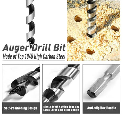 7/16 Inch x 6 Inch Long Ship Auger Drill Bit Set for Wood - size: 7/16"x6"