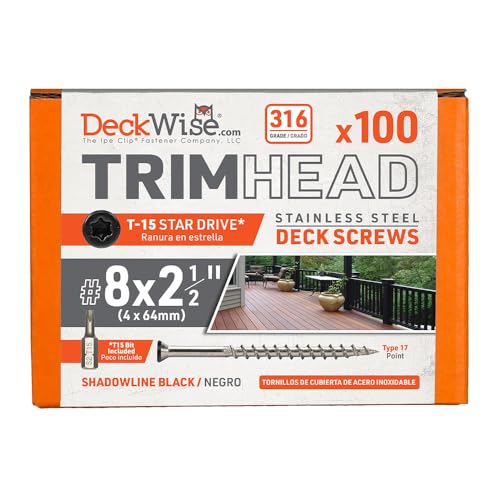 DeckWise #8x2-1/2 Black 316 SS Trim-Head Deck Screws, 50 Sq Ft (100pk) - size: 2.5"