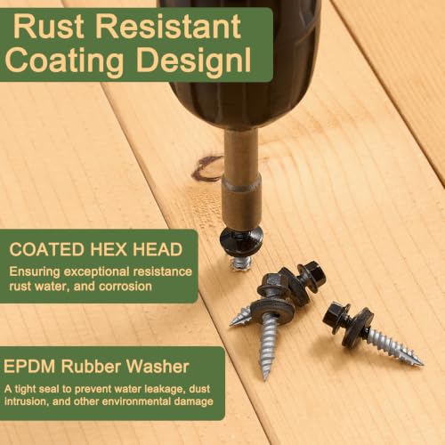 50 Pcs #10x1 Black Metal Roofing Screws for Metal Roofs, Wall Panels - size: #10x1"