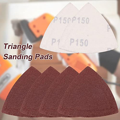 120 Pcs Triangle Sanding Pads, 150 Grits Detail Sander Sandpaper Hook and Loop Sanding Sheet,3-1/8"(80mm) Triangular Sandpaper for 3-1/8" Oscillating Multi Tool, No Holes - size: 150 Grit, style: No Hole