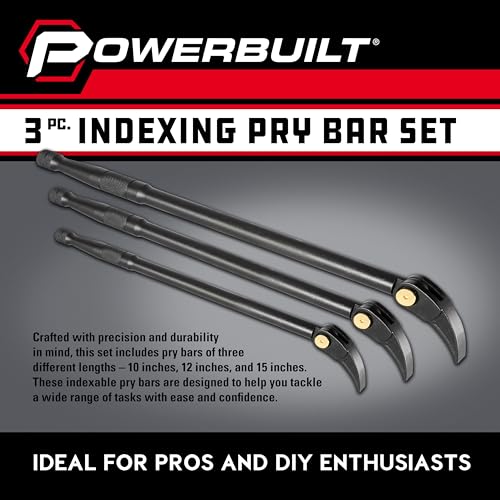 Powerbuilt 3 Piece Indexing Pry Bar Set, 10, 12, 15 Inch, Automotive, Construction, Woodworking - 643055ECE
