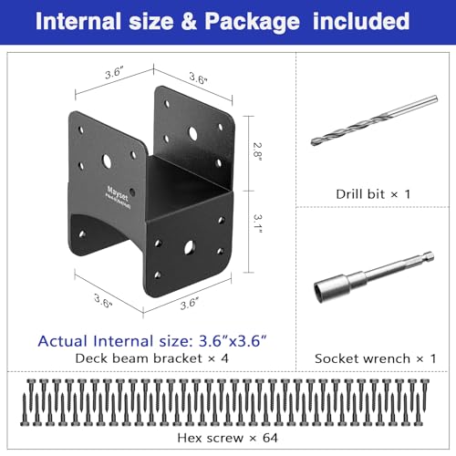 Post Anchor Connector,Stainless Steel Beam Anchor Connector, Post Base Bracket for Supporting Wood Beams (4, P4x4-B(4x4/4x6)) - size: P4x4-B(4x4/4x6)