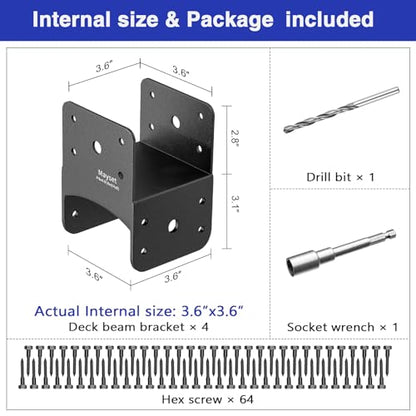 Post Anchor Connector,Stainless Steel Beam Anchor Connector, Post Base Bracket for Supporting Wood Beams (4, P4x4-B(4x4/4x6)) - size: P4x4-B(4x4/4x6)