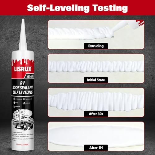 12 Pack RV Roof Sealant,Self Leveling Lap Sealant for RV Roofs,White RV Caulking Sealant Waterproof for Camper, Trailer & Motorhome - size: 12P