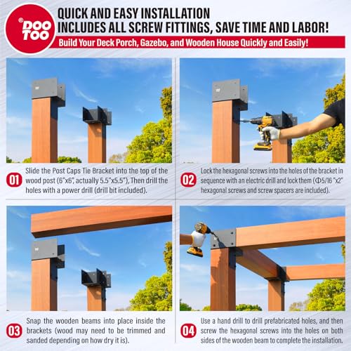 Stainless Steel Pergola Brackets, 6x6(Actual 5.5") Corner Post to Beam Bracket, Heavy Duty Post Cap Tie Bracket for Gazebos, Decks and Porches(4pcs-Black) - size: Corner 6"x6"(Actual 5.5"x5.5")