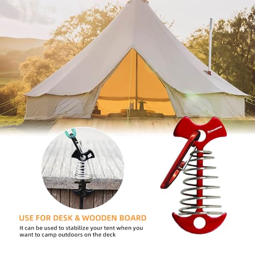 Deck Anchors XINCAMPING 12pcs Aluminum Tent Pegs for Wooden Decks, Windproof Rope Tighteners & Adjusters for Tents, Canopies, Camping Furniture Red - color: Red