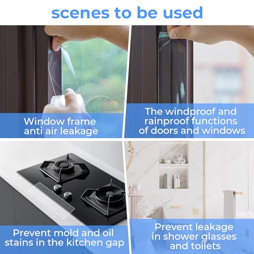 Transparent Window Weather Sealing Tape，Weather Stripping Residue-Free Clear Window Insulation Caulk Tape for Doors Windows and Shower Glass Gaps Bathroom，Weather Stripping Door Seal(2IN x 16.4FT) - size: 2inch x 16.4Ft