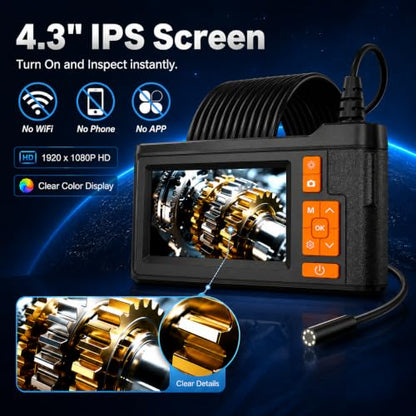 4.3" Inspection Borescope, 1080P HD Endoscope Camera with Photo/Video - size: 4.3''Single Lens 16.4FT