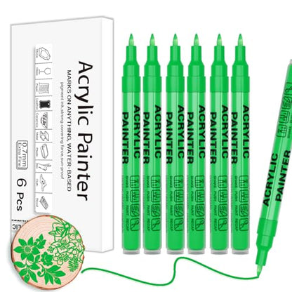 Green Acrylic Paint Pens 6 Pcs Permanent Marker Pens Extra Fine - color: Green