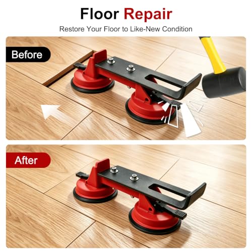 Floor Gap Fixer Tool with Dual Suction Cup, Rubber Mallet & 5 Reusable Pads