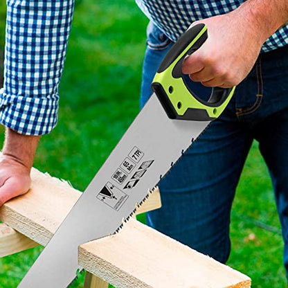 18 Inch Wood Hand Saw, 7 TPI Universal Handsaw Non-slip Ergonomic Handle Rustproof Wood Saw with Chip Removal Design - color: 18 Inch Green