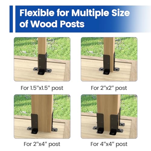 Muzata 8Pack Adjustable Post Base Brackets Deck Post Anchor Fit 1.5x1.5,2x2,2x4,4x4 WT32 Bundle with 4Pack 4x4 Aluminum Post Caps WT06