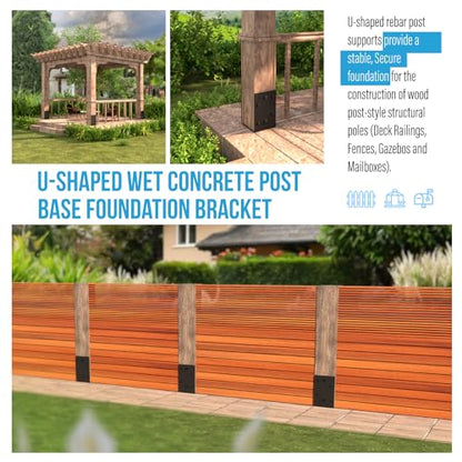 6x6 U-Shape Post Base Heavy Duty Wet Concrete Holder (Black - Set 2) - size: 6IN, style: Set 2