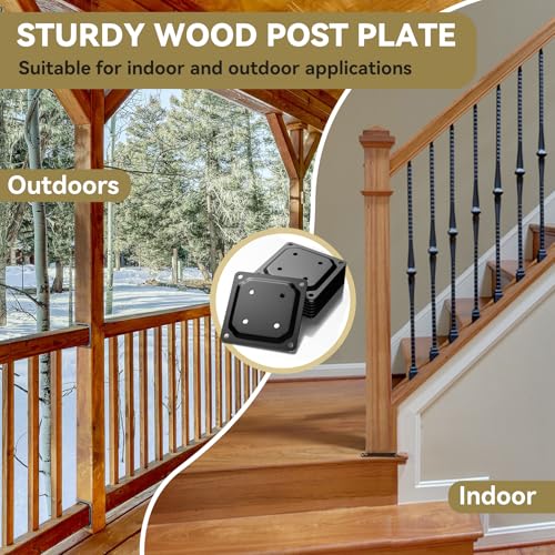 8 Pack 4x4 Post Connector, Deck Base Plate for Wood Posts - color: Black - 8 Pcs
