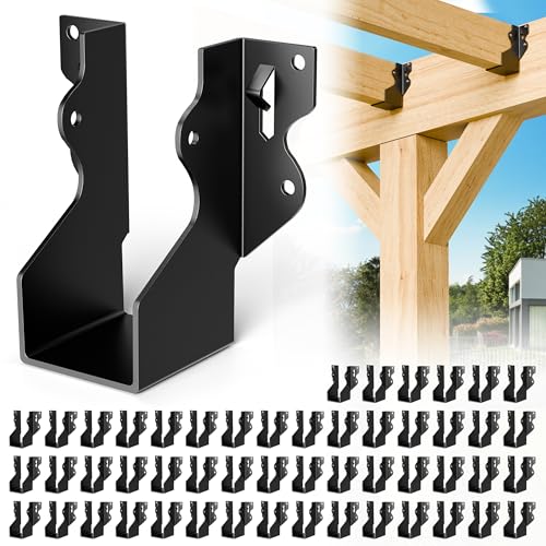 50 Pcs Black 2x4 Joist Hanger,LU24 18 Gauge Double Shear Face Mount Joist Hanger,Hurricane Ties for Rafters Tie Brackets Great for Floor Deck and Ceiling Joists - size: 50Pcs 2x4, style: Black