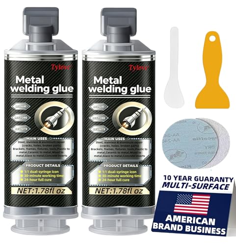 Tylove Metal Glue Heavy‑Duty Epoxy, 1.76 oz – Metal‑to‑Metal, Waterproof, Sandable, Paintable – Bonds Steel, Aluminum, Plastic, Ceramic, Wood, Fiberglass – 30‑Min Set, 24‑Hr Cure (2)