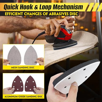 5 Pack Mouse Detail Sanding Interface Pad Hook and Loop - Triangle Sanding Pads with 5 Holes Foam Interface - Mouse Sander Sandpaper Backing Pad for Flexibility & Balancing Sanding Pressure