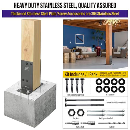 Hulave 1Pack Stainless Steel 6 x 6 (Actual: 5.5" x 5.5") Post Base, Suitable for Terrace Railing, Fence, Gazebo, Porch, etc Concrete Support Anchor Base Post Anchor Bracket (Dark Gray) - size: 6"x6" (Actual 5.5"x5.5")