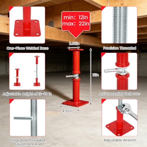 Adjustable House Floor Jacks 12-22 Inch, 10000 LBS Screw Jack Post, 4Pcs - size: 12"-22"