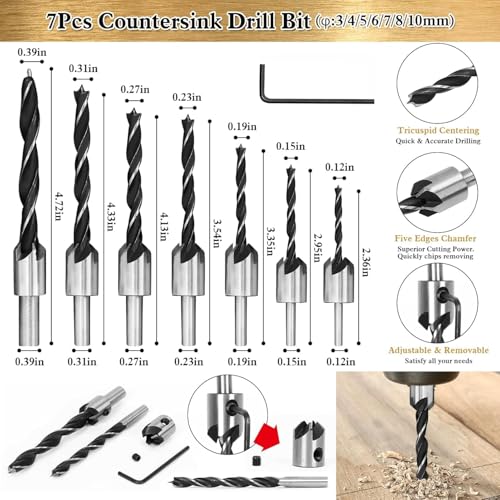 26 Pack Woodworking Chamfer Drilling Tools,6 Countersink Drill Bit - color: 26-Pack Style